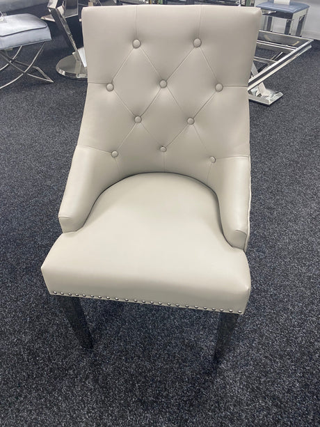 Roma Light Grey PU Leather Lion Knocker Chair