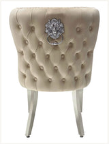 Louis Marble Round Table Light Grey With 4 Valentino Blue lion Knocker Chairs