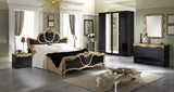 Diana Bed Set, 4 doors Wardrobe in Black and Gold