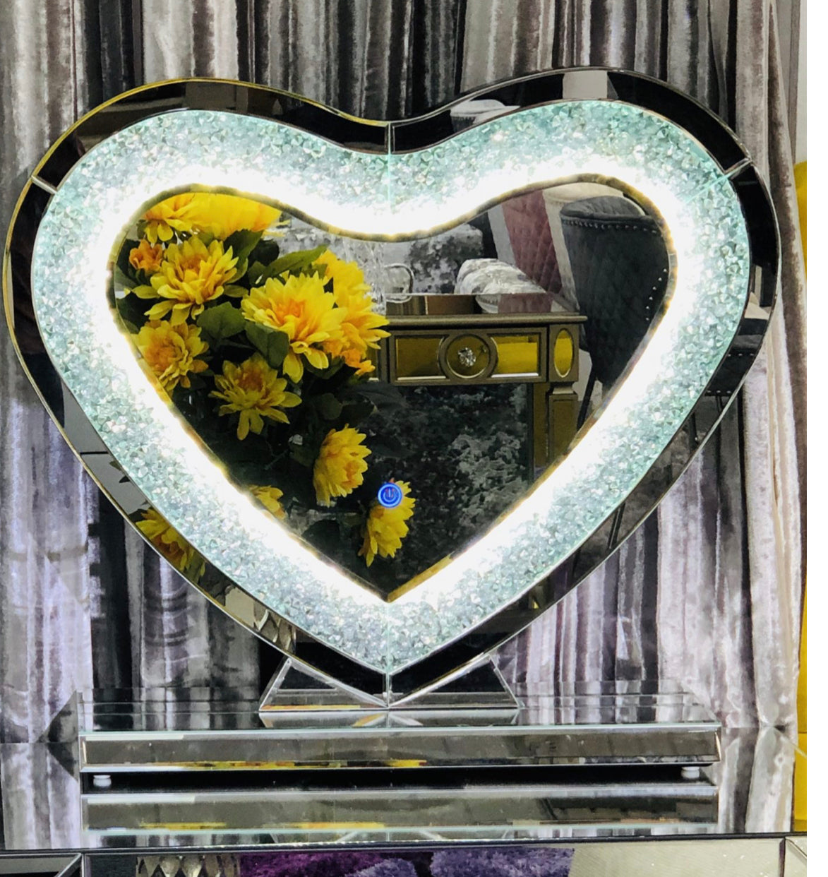 Crushed Diamond LED Heart Dresser Mirror