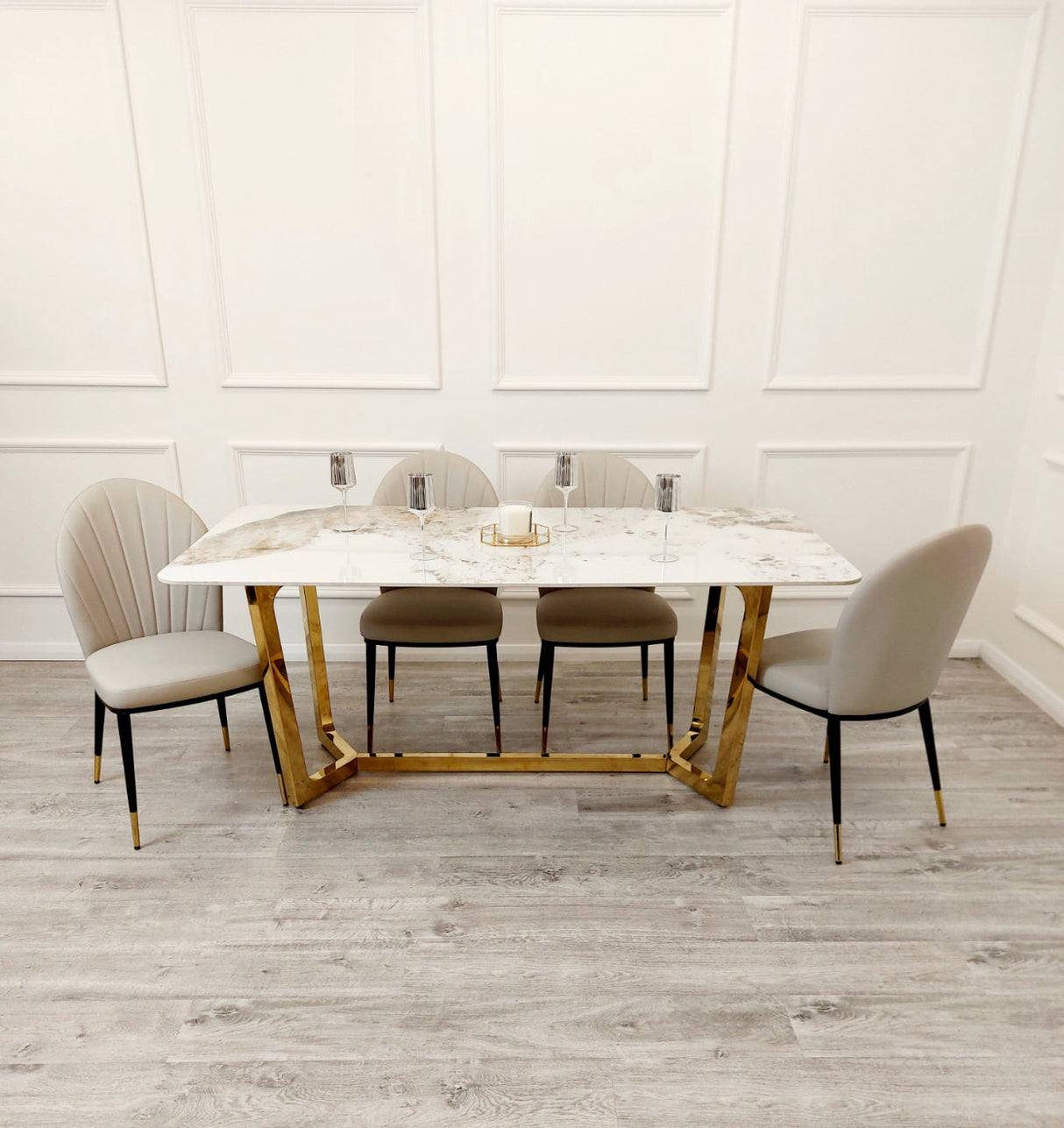 Lucien Gold Dining Table with Pandora Gold Sintered Stone Top