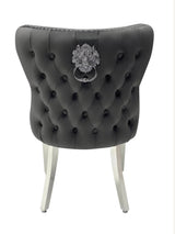Marble Round Table Light Grey Chelsea 130cmx130cm  With Silver Valentino lion knocker Chairs