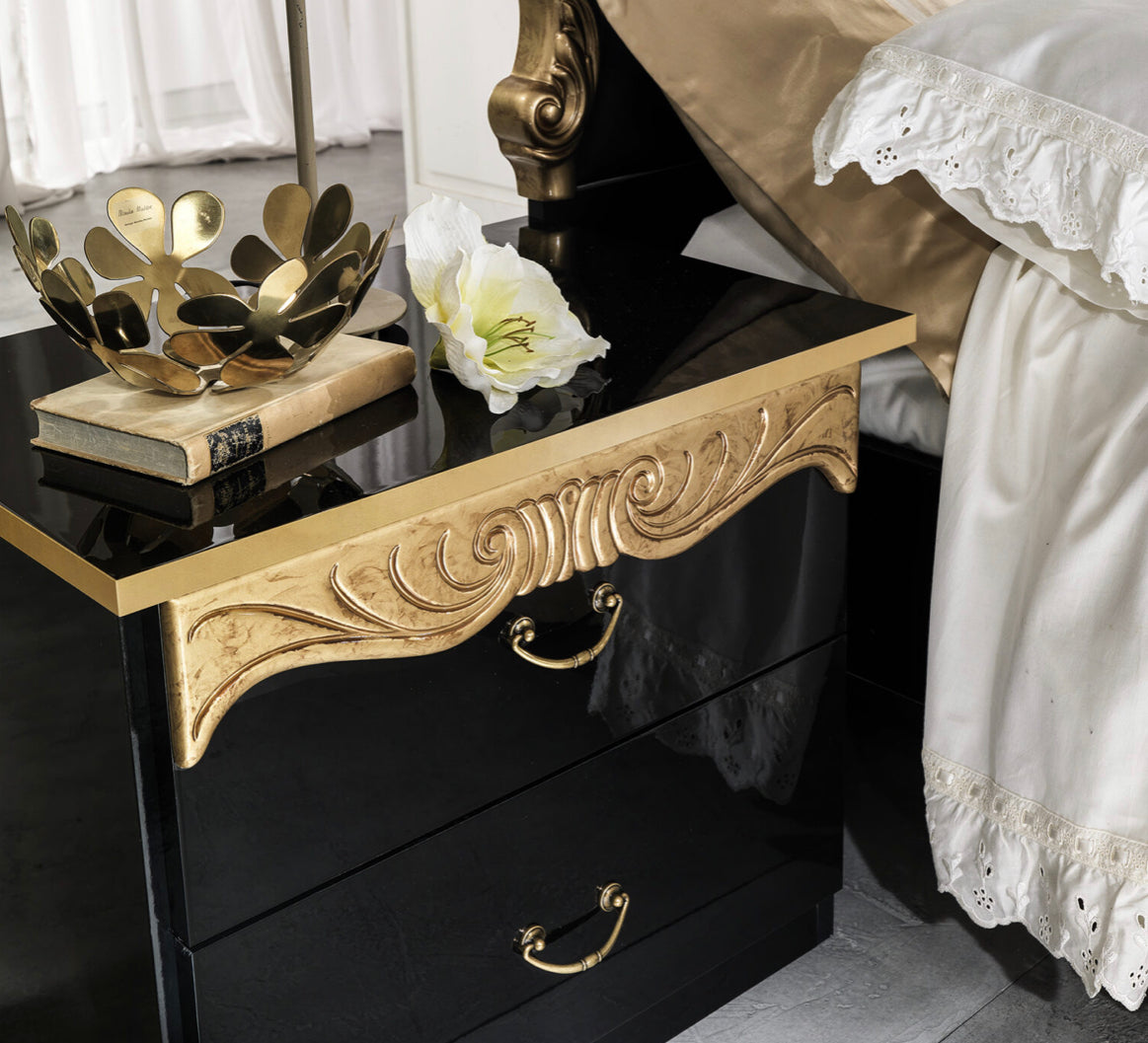Diana Bed Set, 4 doors Wardrobe in Black and Gold