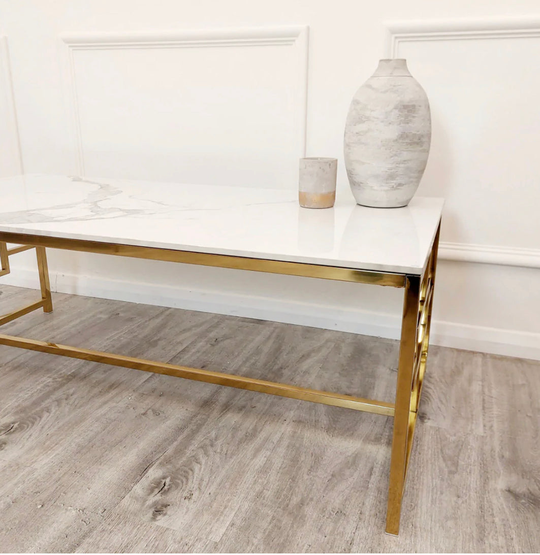 Geo Gold Coffee Table with Polar White Sintered Top