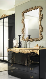Diana Bed Set, 4 doors Wardrobe in Black and Gold