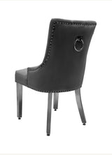 Louis Marble Square Dining Table 100x100cm  Light Grey  With 4 Valencia Dark Grey Ring Knocker Chairs