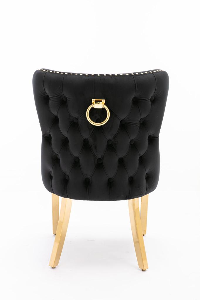 Valentino Black and Gold Dining Chairs With Ring Knocker