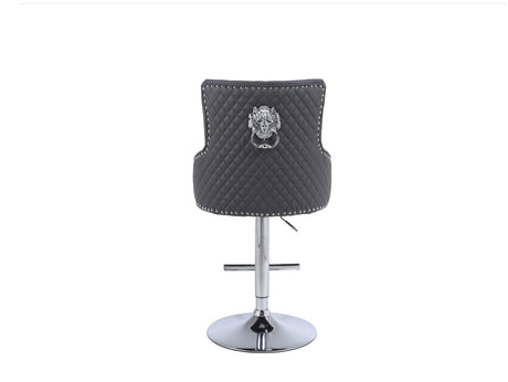 Majestic Dark Grey Pu Leather Lion Knocker Bar Stool
