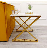 Zion Gold Lamp Table with Polar White Sintered Top