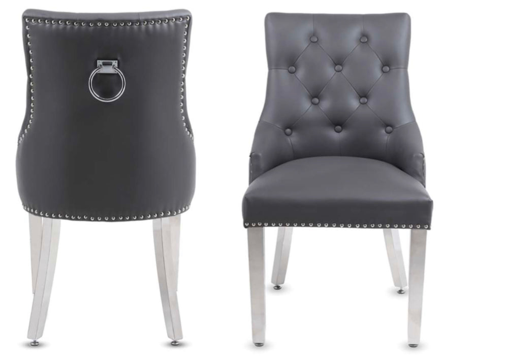 Valencia Dining Chair Dark Grey Pu Leather Ring Knocker