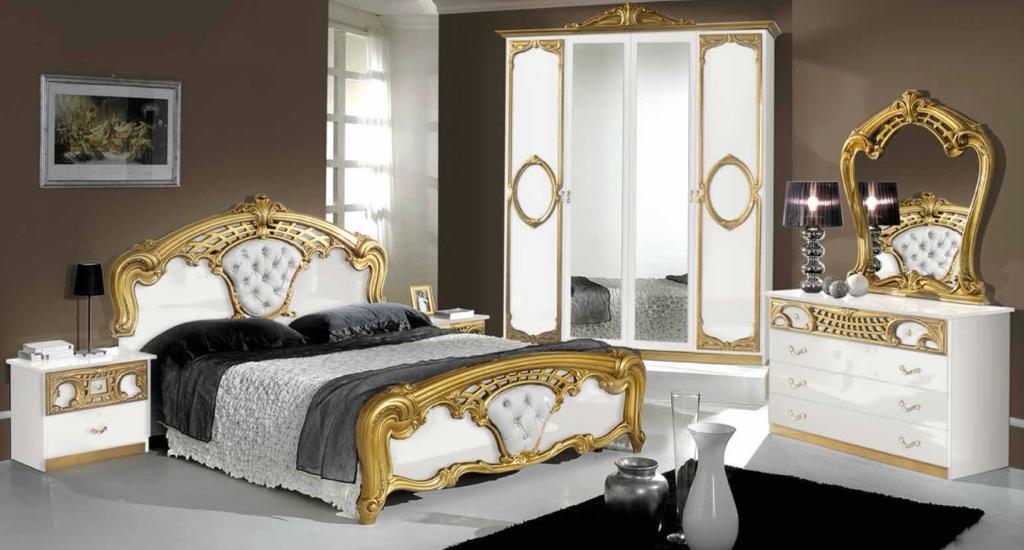 Sibila Italian Bedroom sets, 6 doors wardrobe in white/gold
