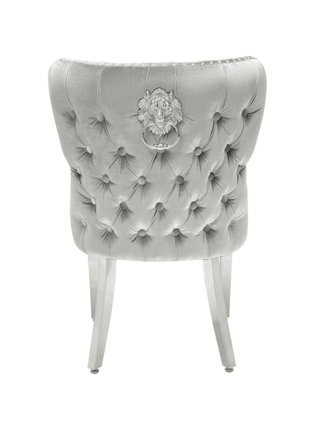 Marble Round Table Light Grey Chelsea 130cmx130cm  With Silver Valentino lion knocker Chairs