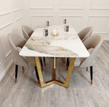 Lucien Gold Dining Table with Pandora Gold Sintered Stone Top