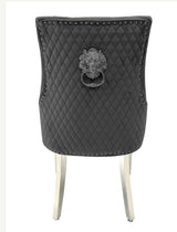 Louis 130x130cm Light Grey Round Table With 4 Dark Grey Majestic Lion Knocker Chairs