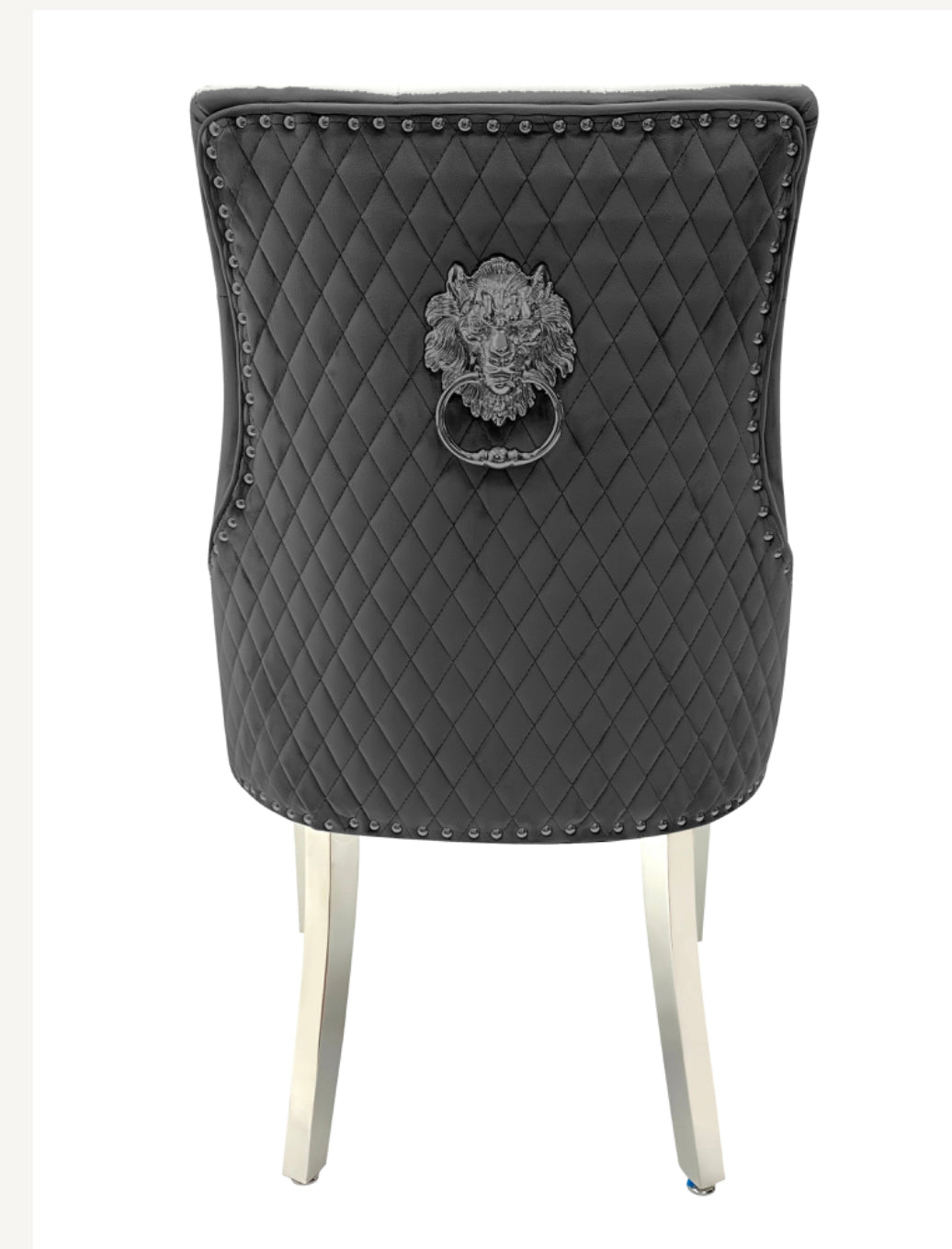 Louise 120cm Light Grey Table With 4 Majestic Dark Grey Lion Knocker Chairs