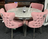 Louis Marble Round Table Light Grey With 4 Valentino Lion Knocker Chairs