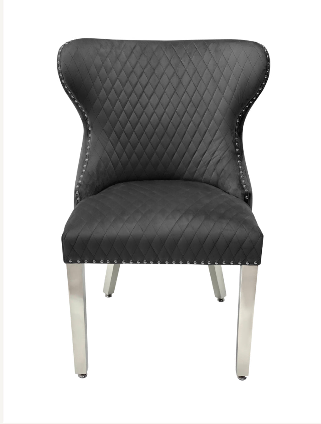Louis 130cmx130cm Light Grey Round Table With Silver Valentino Lion Knocker Chairs